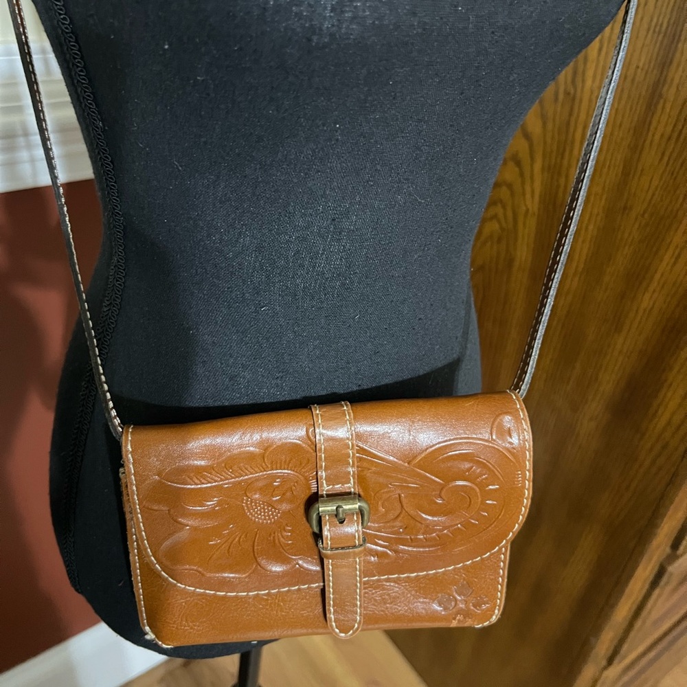Patricia Nash Torri Embossed Tooled Crossbody/Clutch Florence Brown Leather bag